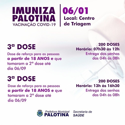 Palotina vai aplicar a 3ª dose da vacina contra a covid-19