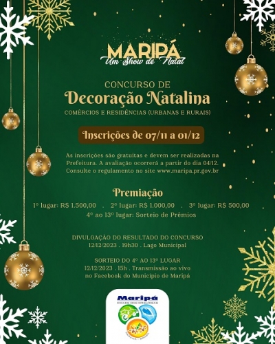 Maripá lança Concurso de Decoração Natalina 2023