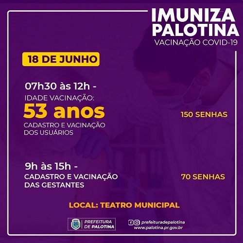 COVID-19 - Palotina vai vacinar pessoas com 53 anos nesta sexta-feira